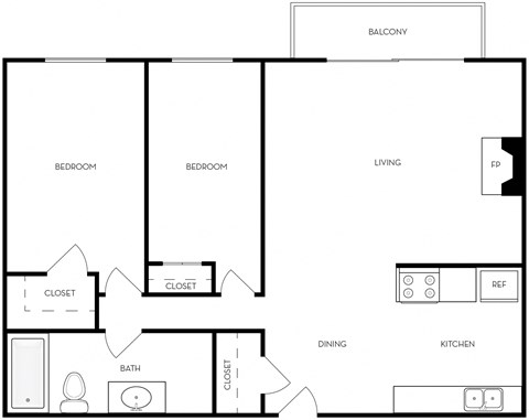 2x1 Yale Floor Plan, Park Capitol Apartments for rent in Salt Lake City, Utah